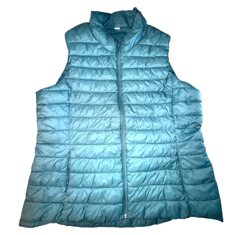 Old Navy Active Womens XXL Tall Teal Blue Puffer Vest Full Zip Quilted Layer